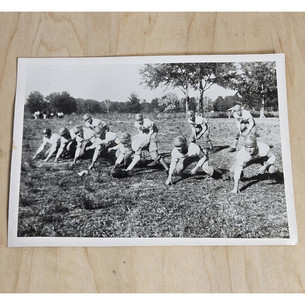 Vintage 1930s 1940s Football Team Practice Photo Leather Helmets 7x5 Original